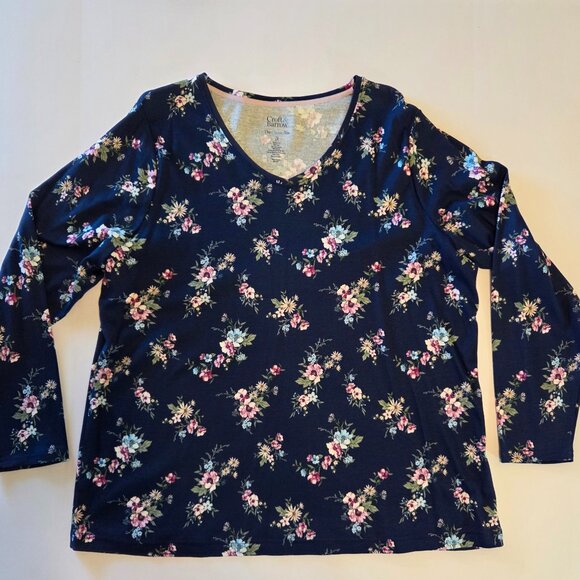 Croft & Barrow Women’s Plus Long Sleeve Tee, Navy Floral, 2X, Never Worn - Picture 1 of 7